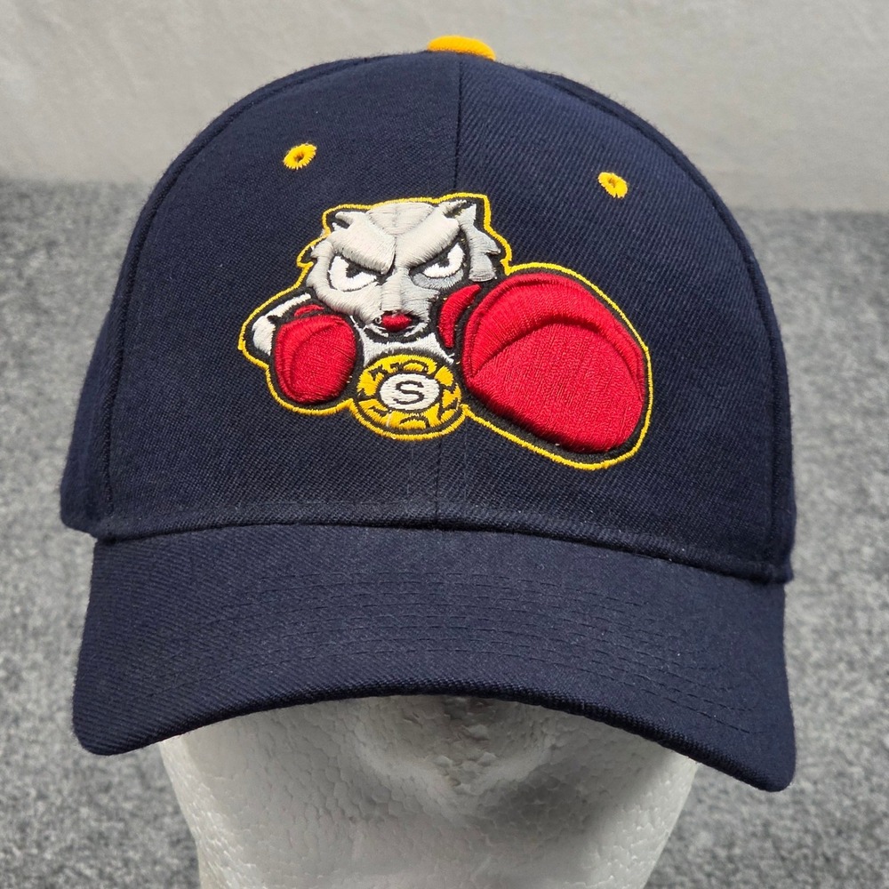 Bradford Fighting Squirrels Hat Fitted 7 1/4 Navy Blue Boxing Mascot Cap 90s